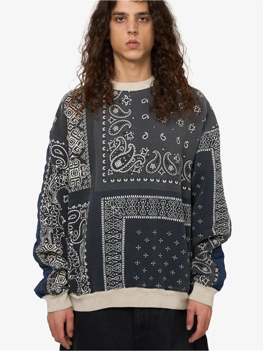Kapital Waltzing Matilda Bandana Bivouac Quilted Crewneck Sweatshirt Size 3